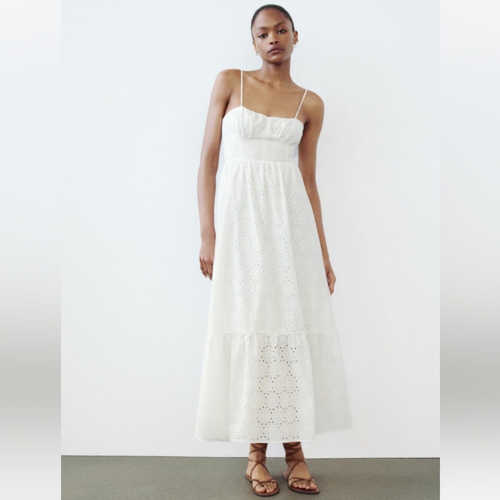 OPENWORK EMBROIDERY MIDI DRESS